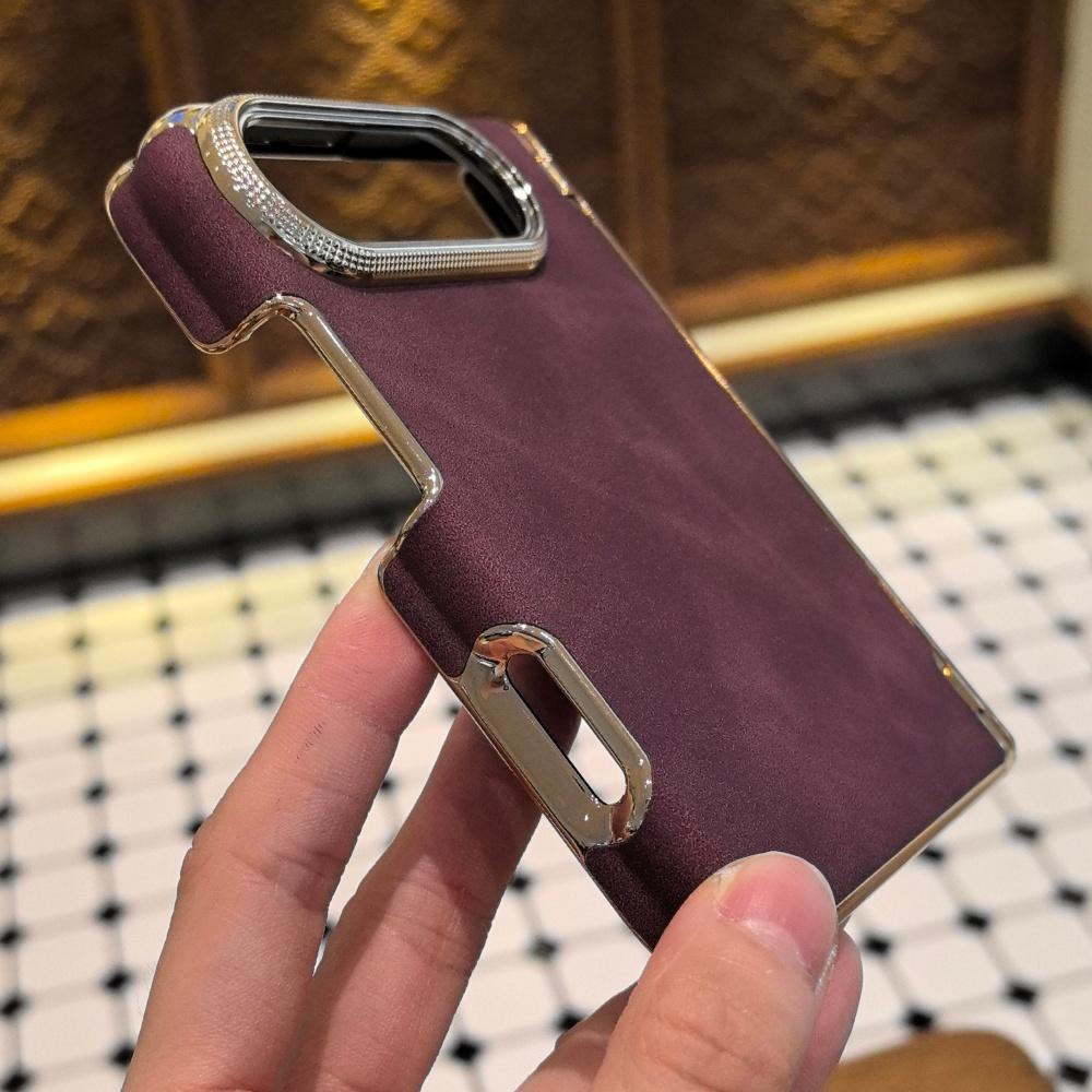 Luxury Lambskin Leather Hinge Protection Matte Phone Case For iPhone Duo Matte Thickened Shockproof Protection Soft Back Cover