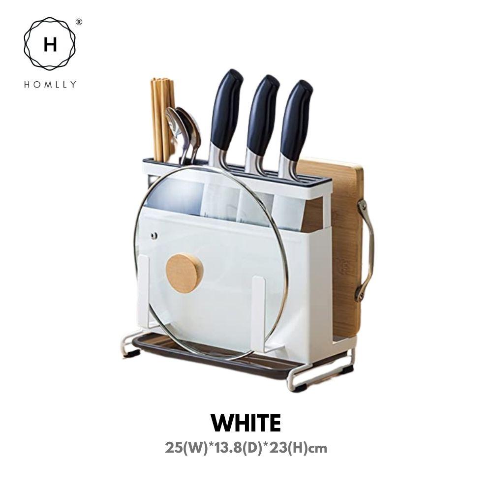 Homlly 4 in 1 kitchen Countertop Knife Block Cutlery Board Lid Organizer Rack
