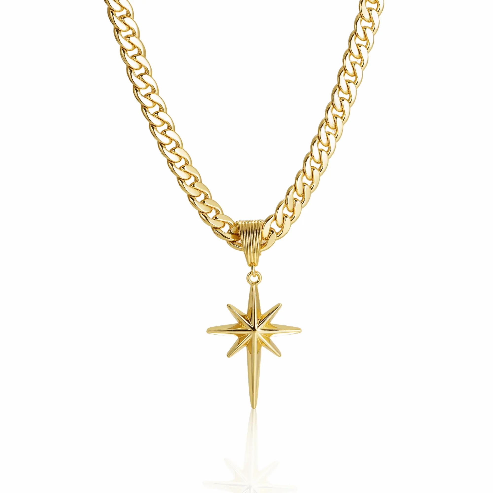 

Loyalove Gold 8mm Women s Flat Cuban Eight-Pointed Star Pendant Necklace Fashion Jewelry Perfect for Mother s Day Gifts