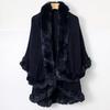 Women Double‑Layer Faux Fur Trim Poncho Shawl Winter Warm Open Front Cape Outerwear