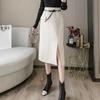Autumn Wool Skirt High Waist Pencil Midi Skirts Women Elegant Office Outfit