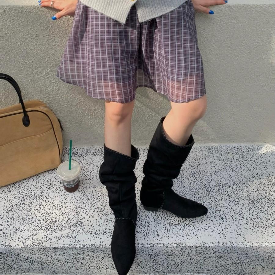 Fashion cowhide tall lazy stack boots autumn and winter new retro Maillard western knight boots women