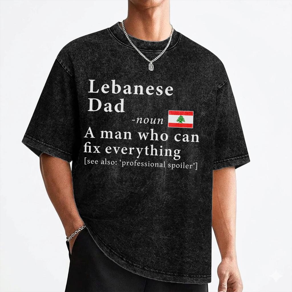 Lebanese Dad Definition Lebanon Flag T Shirts Washed Cotton TShirt Fathers Day for Men Women Streetwear Summer Tee Shirt