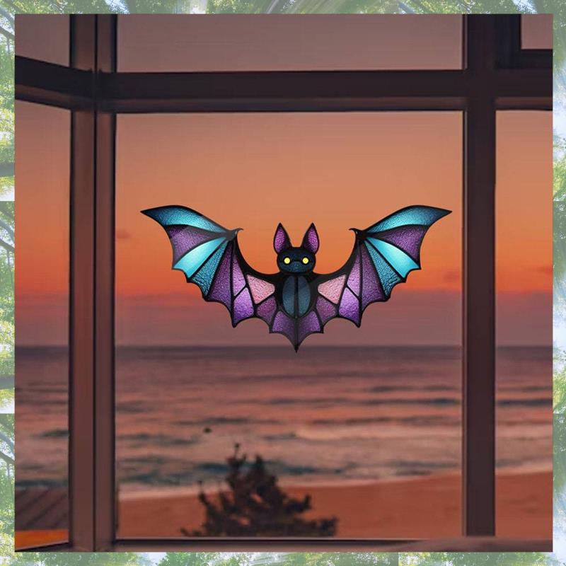 Premium-Halloween Bat Stained Glass Suncatcher Window Hanging Acrylic Wall Art Suncatcher Decoration Ghostss Festival Colorful