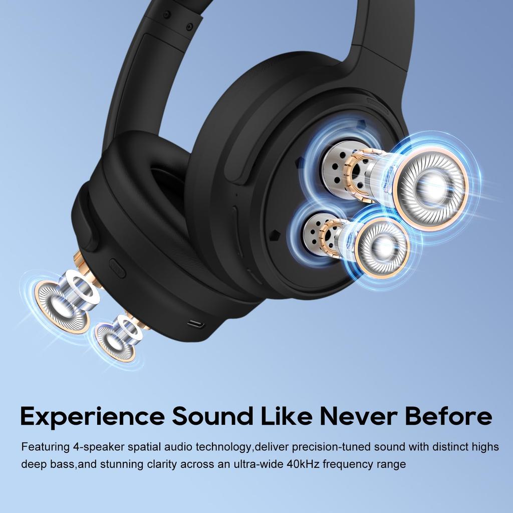 Srhythm NC35 Wireless Bluetooth Hybrid Noise Cancelling Headphones with and AUX Wired 140 Hours of Continuous ENC Ambient Sound Spatial and App