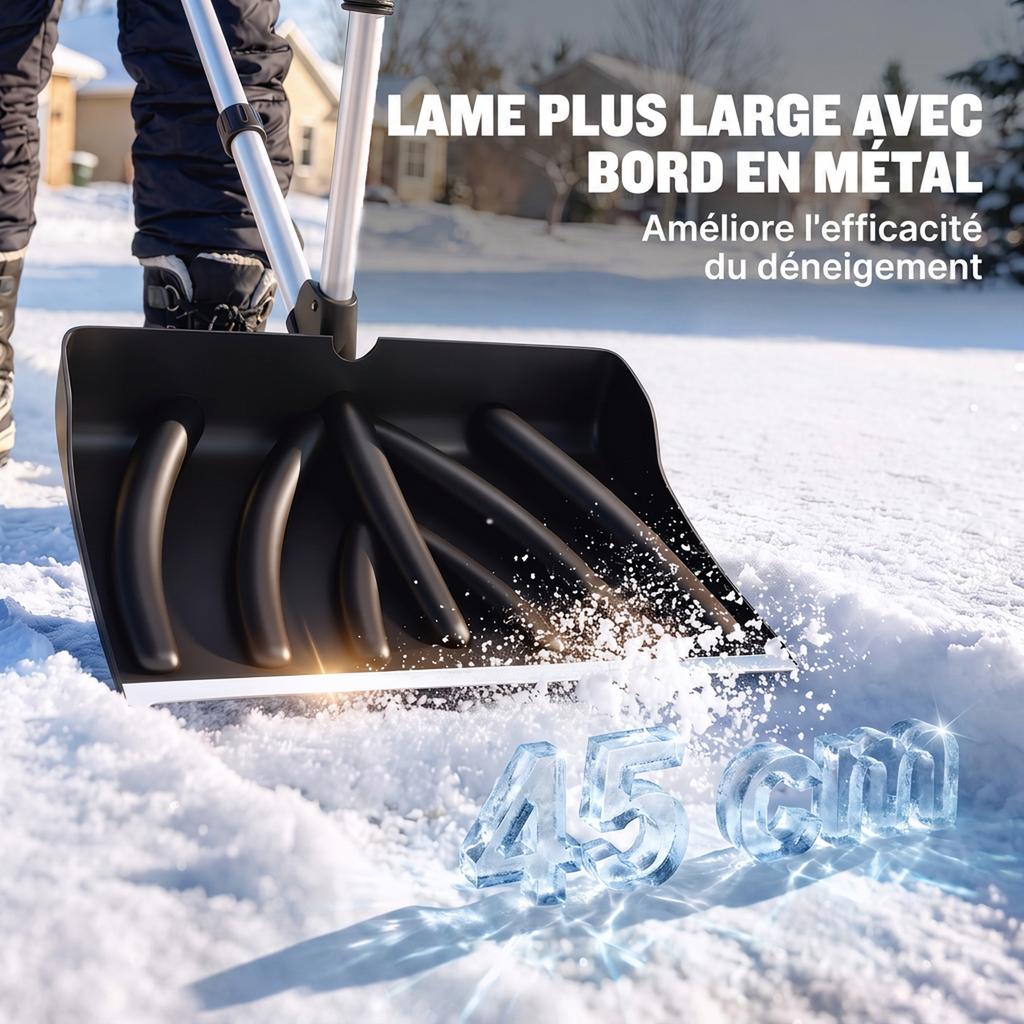 Portable Aluminum Snow Shovel, D-Shaped Handle, 45 cm Blade, Removable Handle, Black