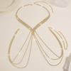 Stylish U Shape Layer Fringe Chest Necklace In Gold And Silver For Wedding Party And Cosplay Outfits