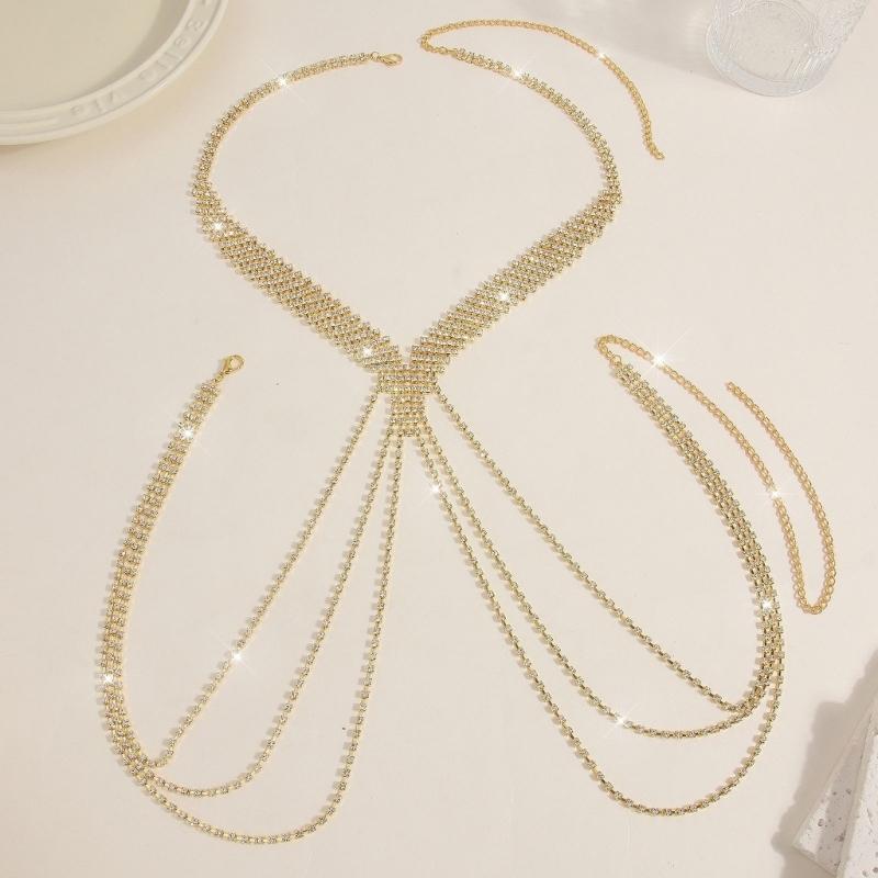 Stylish U Shape Layer Fringe Chest Necklace In Gold And Silver For Wedding Party And Cosplay Outfits