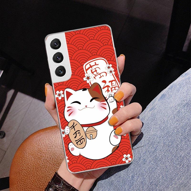 Lucky Cat Maneki Neko Japanese Phnoe Case for Samsung Galaxy S26 S25 Edge S23 S24 Ultra S22 Plus S21 S20 FE Unique Cover Soft Co