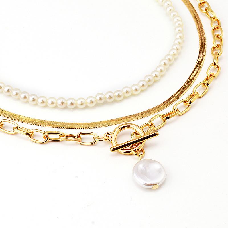 New Fashion Autumn and Winter Stacked Accessories Flat Snake Bone Chain Versatile Necklace, Simple Pearl Chain OT Buckle Necklace