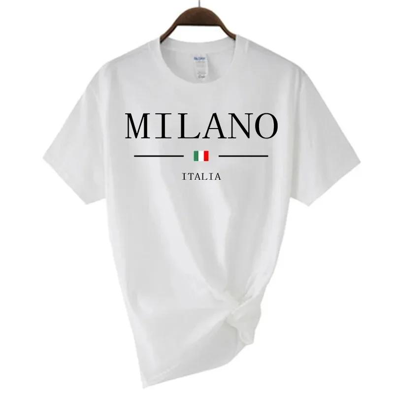 Summer Cotton Soft Tops Summer Milano Letters Print Y2k T-shirt for Man Short Sleeved Luxury Tees Clothing Loose Pure