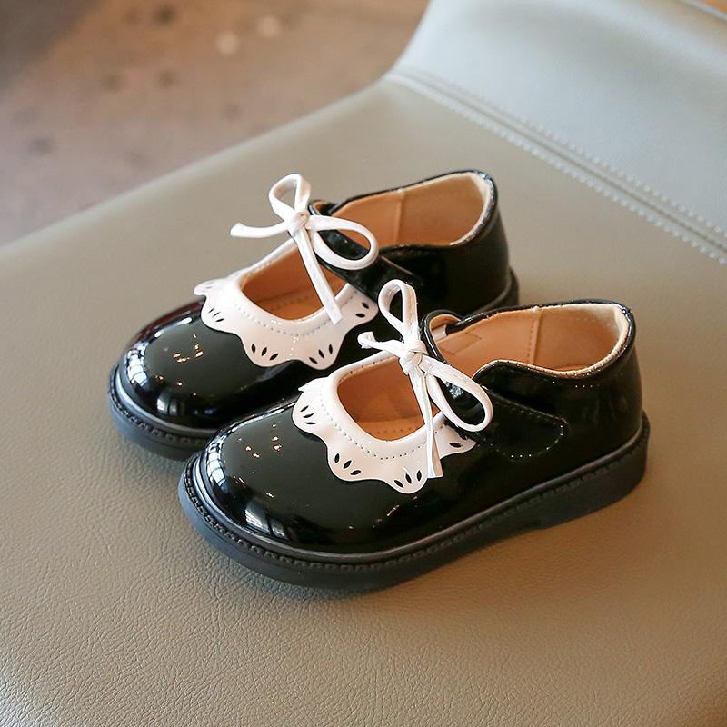 Herbstmädchen Mary Janes Rüschen Schleife Schwarz Weinrot Kinder Lederschuhe Flach Süß Niedlich Flexibel Kinder Flachschuh 21-35