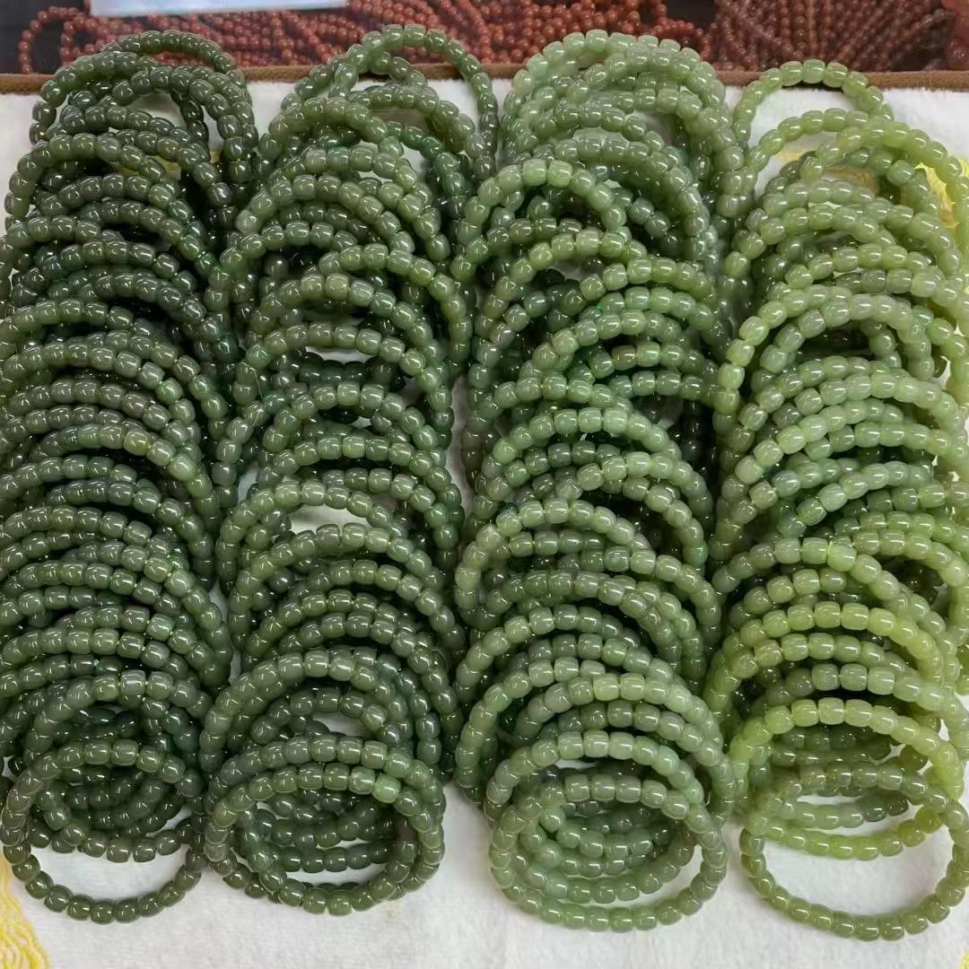 Hetian Jade Qinghai Yellow Straight Cut Bracelet, 7x8mm Single Strand Hotan Jade Bracelet 7*8mm