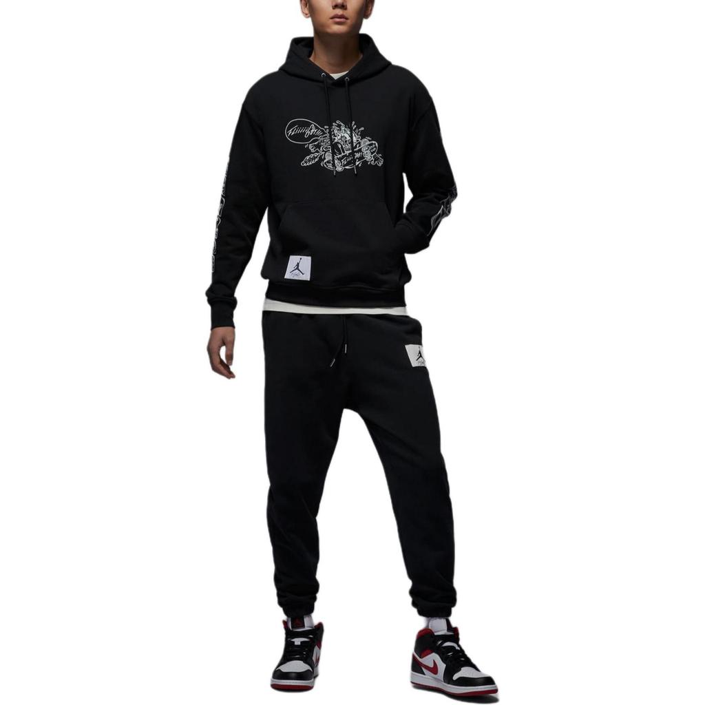 Jordan SS24 Cartoon Anime Thin Fleece Pullover Hoodie Long Sleeve American Vintage Sweatshirt Men Hoodies Black FV8595-010