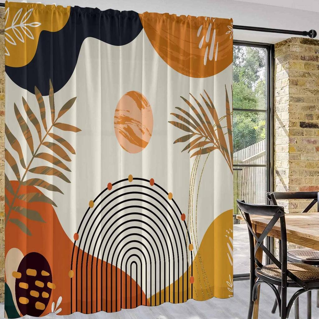 Boho Mid Century Abstrakte Blätter Vorhänge Regenbogen Wohnzimmer Vorhang Gebranntes Orange Vorhänge Für Schlafzimmer Modern Geometrische Drapierungen