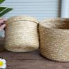 Woven Straw Storage Baskets with Lid Rattan Snack Container Multipurpose Bins Laundry Toys Organizer Household Folding Straw Box