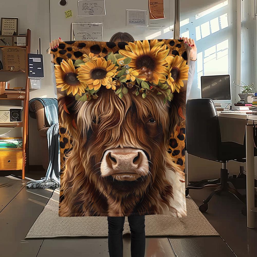 

1Pc Highland Cow Print Flannel Blanket, High quality Comfortable for All Seasons, Home Decor, Warmth and Comfort, Perfect for Gifts 80cm x 120cm