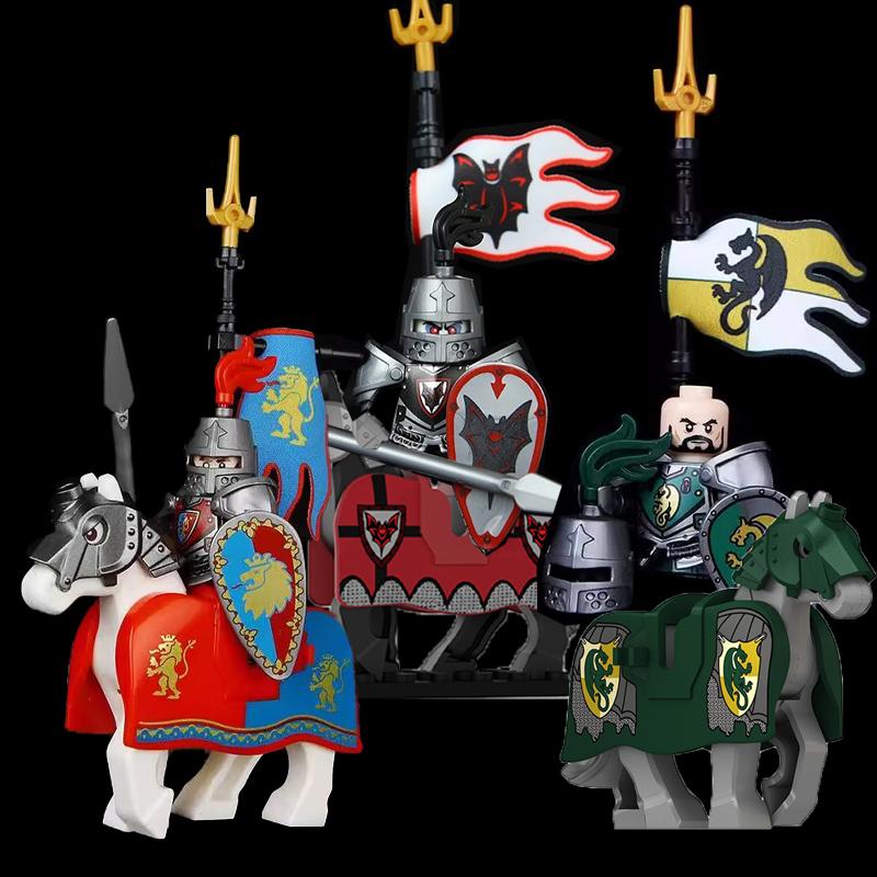 MOC Building Blocks Medieval Character Accessories Warhorses Militiamen Dragons Castles Knights Brick Gifts Toy Helmets Shields