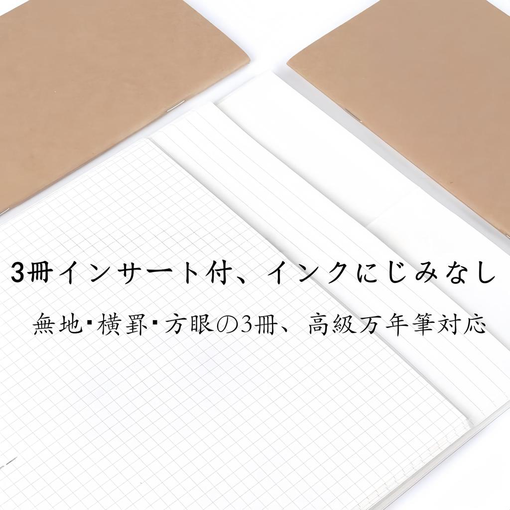 FENSPARK Travel Notebook, Regular Size, with Charm, 3 Refills, PVC Bag, Collage Material, and Stickers. A system notebook made of genuine leather with