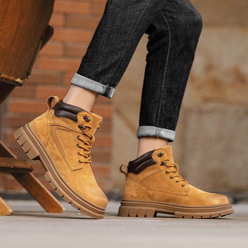 Herren Retro Britischer Stil Outdoor Wandern High-Top Gelbe Stiefel