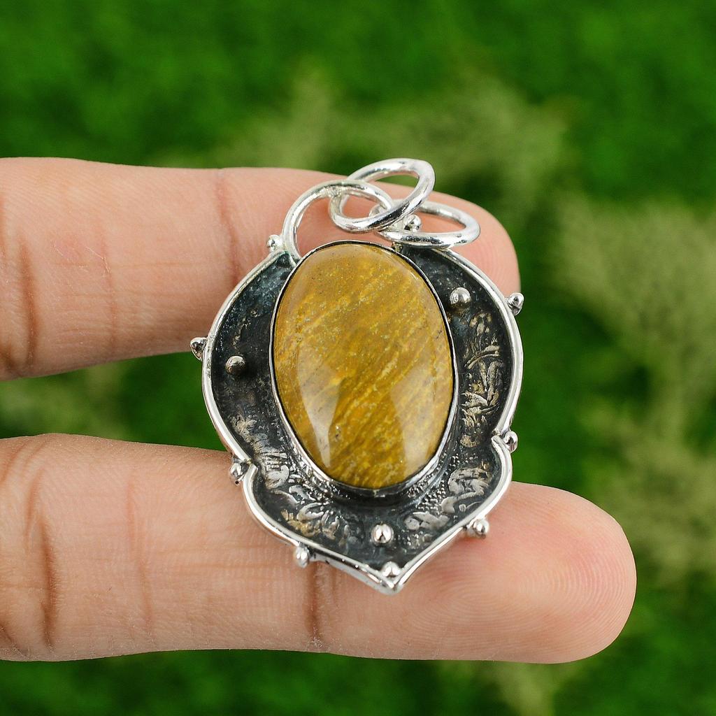 Daughters Day Sale Sterling Silver Ocean Jasper Gemstone Bezel Pendant Jewelry