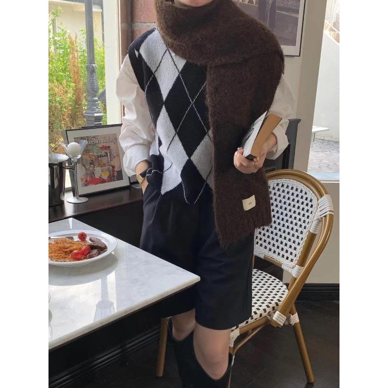 Wool Korean Style Purple Scarf for Girls in Autumn and Winter with White Wool To Keep Warm and Thickened Student Scarf