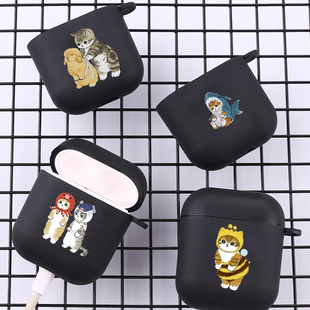 Cute Cartoon Animal Cat With Hook For Airpod Pro 3 Pro2 Black Protective Cover Soft Case for Apple Airpods 2 1 Earphone Cases