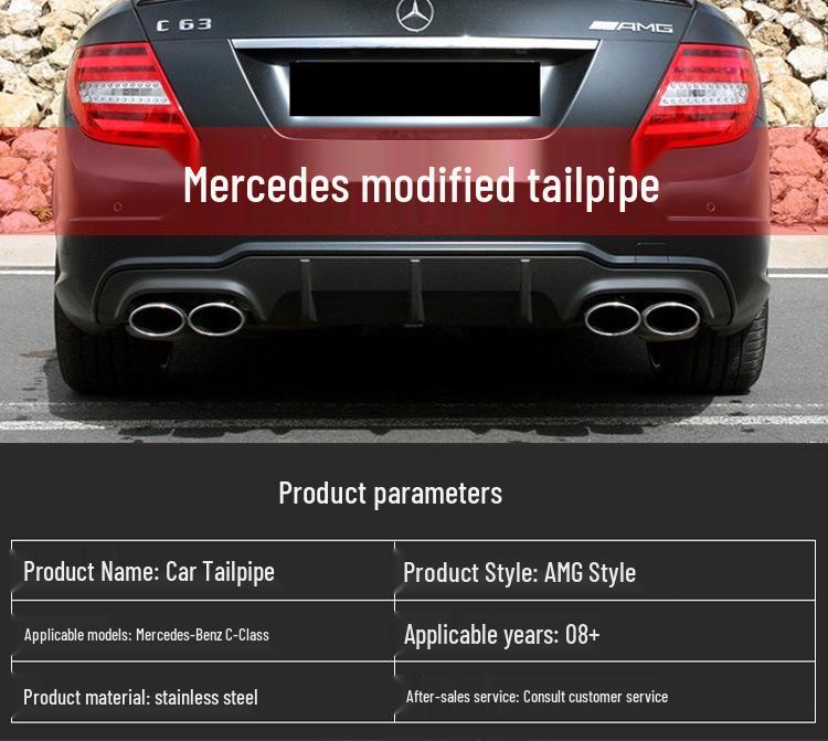 Mercedes C-Class W204 AMG Style Quad Exhaust Tailpipe Muffler Trim - Stainless Steel