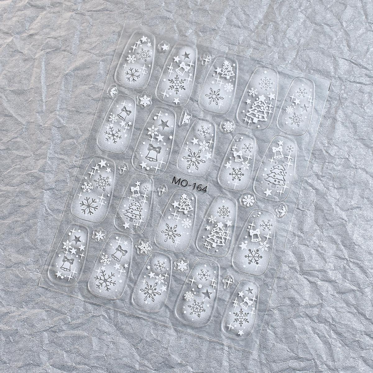 3D Self-Adhesive Christmas Nail Art Stickers: White Snowflakes, Starry Sky, Stars, Trees, Bells