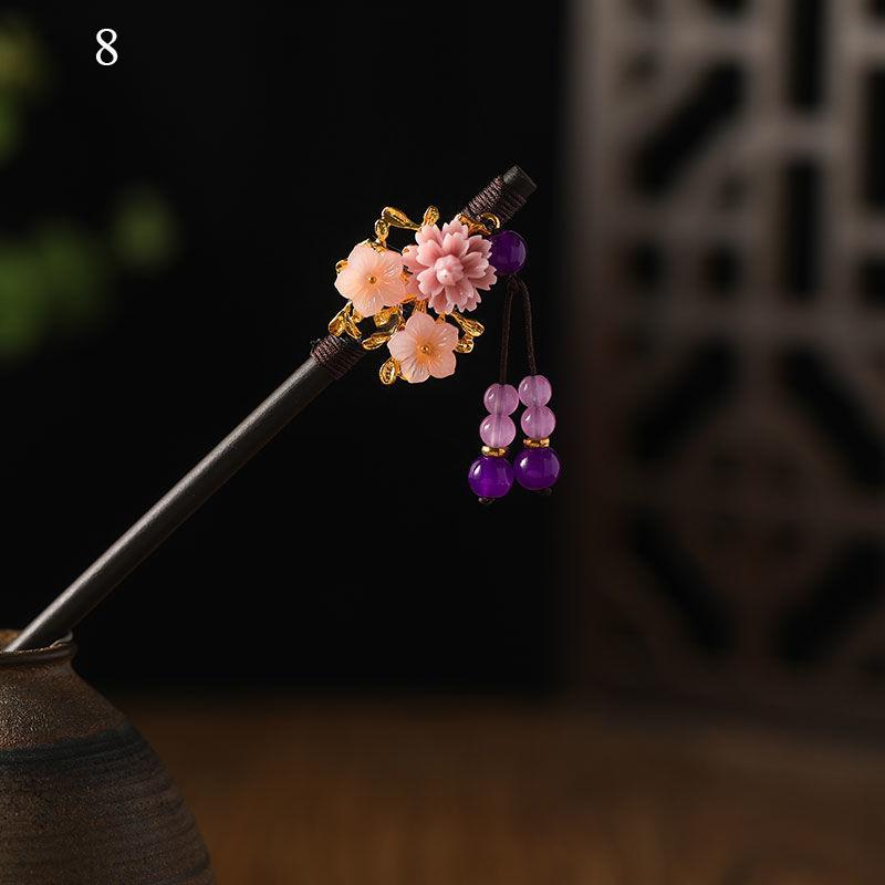 Vintage Handmade Luxury Flower Tassel Hairpins Hair Sticks Hair Wood Chinese Hair Stick Pins For Women Hair Ornaments headdress