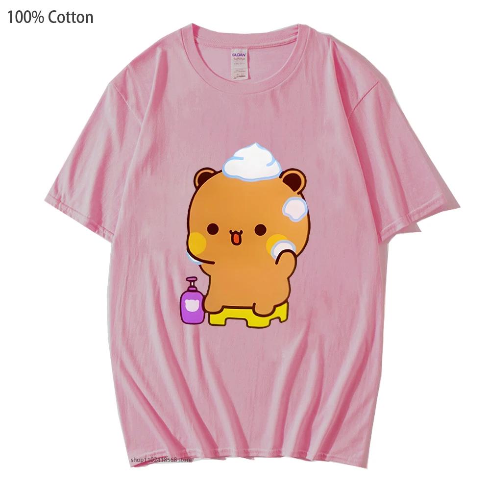 Mochi Panda and Brownie Bear Enjoying The Bath Shirt Cute Dudu and Bubu Couple T-Shirts Summer Clothes for Men Women