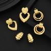 6pcs Fashion Glossy Texture Heart Shaped Earrings Set Gold Color Double Layer Round Circle Stud Earring Vintage Jewelry Gift New