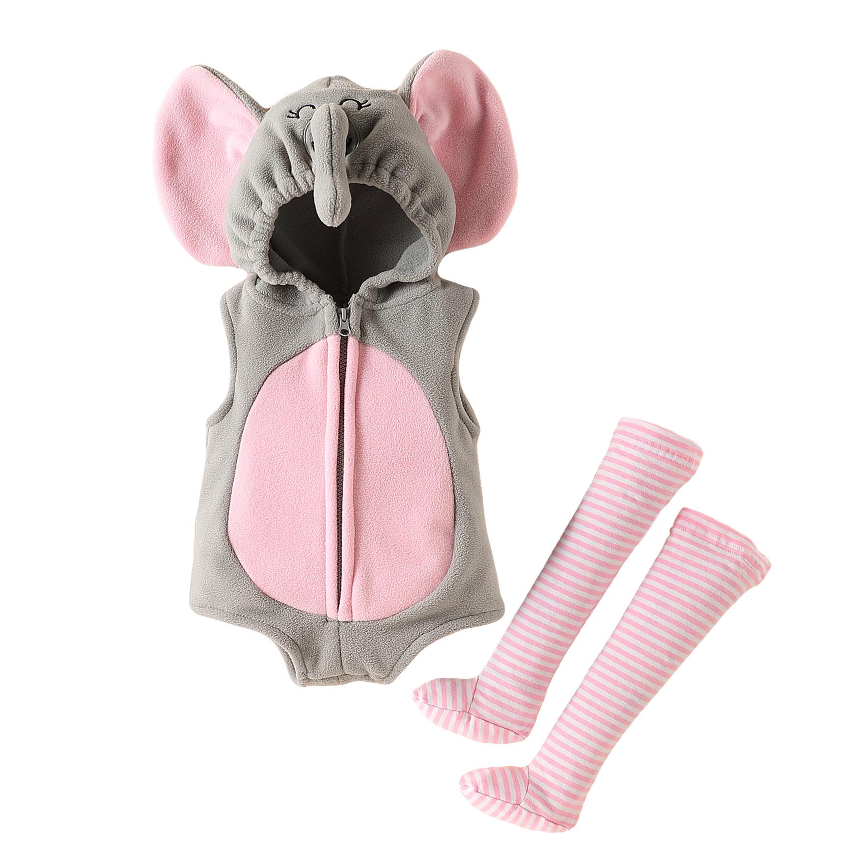 

Elephant-Shaped Hooded Baby Romper with Socks - Winter Boys Outfit, Stylish Children s Clothing 70 cm серый/розовый