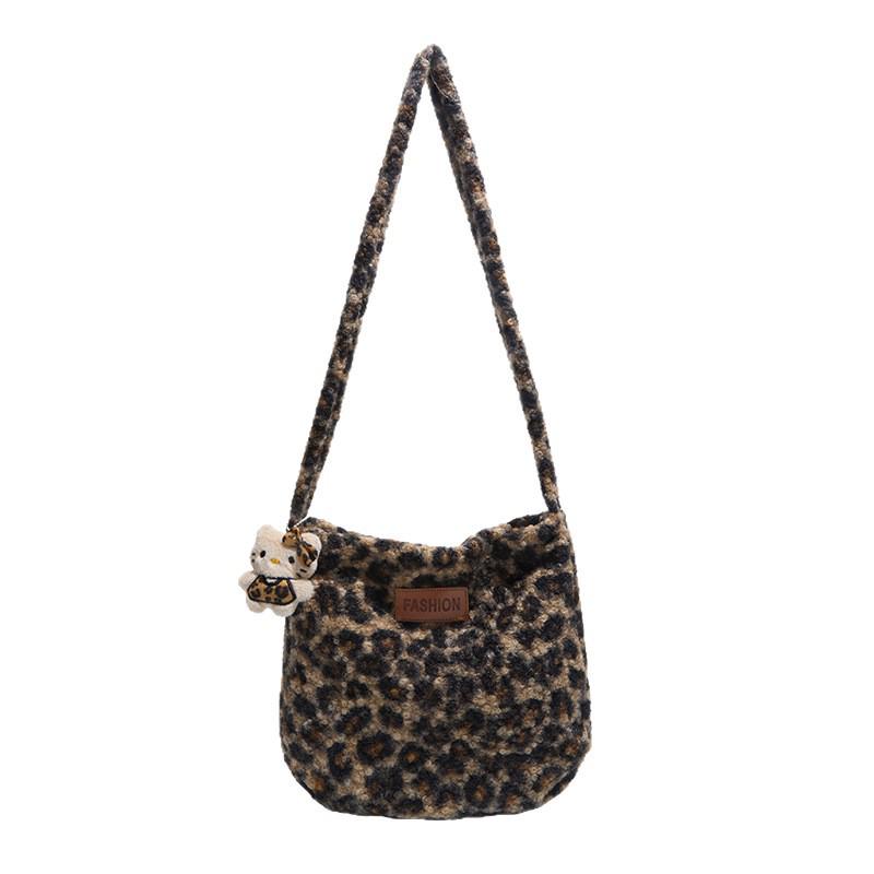 Autumn/Winter 2025 Korean Style Leopard Print Plush Tote Bag - Versatile Shoulder & Crossbody for Women