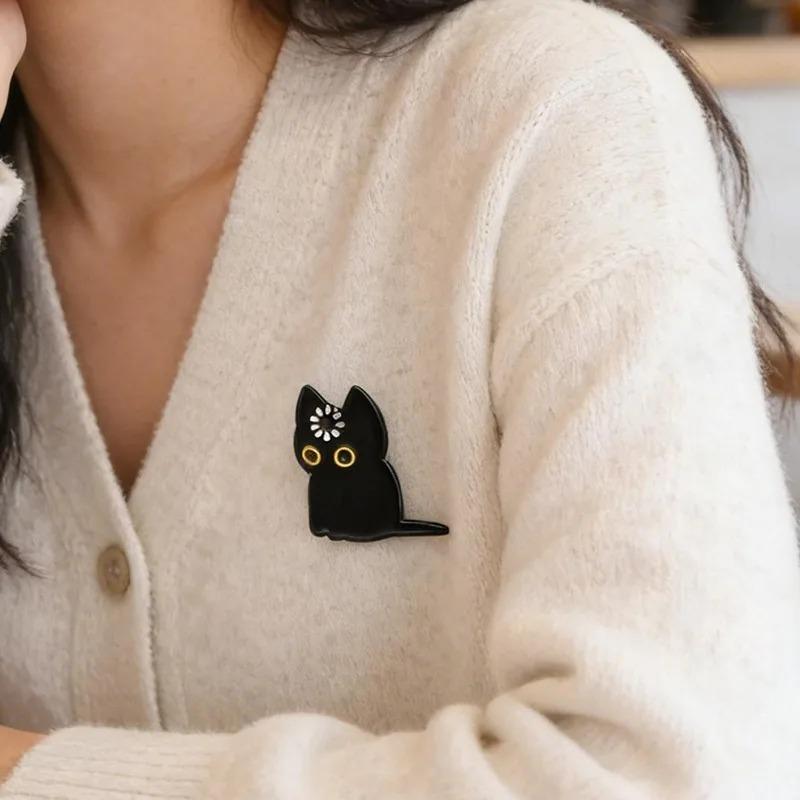 Loading Black Cat Cute Enamel Brooch Lapel Pin Badge Backpack Clothing Jacket Accessories Cat Lover Gift Novelty Animal Jewelry