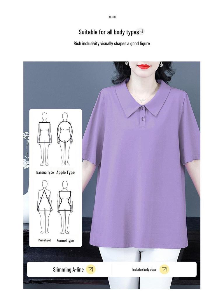 Wysokiej jakości podstawowa damska koszulka polo w dużym rozmiarze o luźnym kroju - bawełniana koszulka z krótkim rękawem na lato