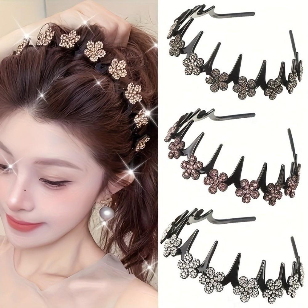 Elegant Non‑Slip Wave Teeth Headband Rhinestone Flower Hair Hoop Home