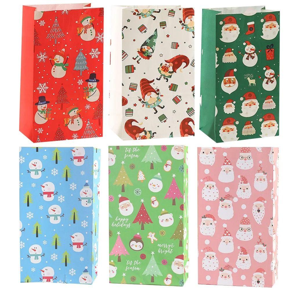 8PCS Colorful Cartoon Gift Bags Snowman Gift Wrapping Cute Kraft Paper Bags  Party Favors Decoration