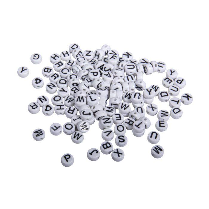 Plastic Letter Beads, 9mm Ø, White, Round, 40g