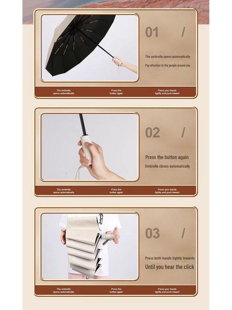 24-ribbad automatisk förstärkt svart lim vikbar paraply - Solskydd & Regnskydd