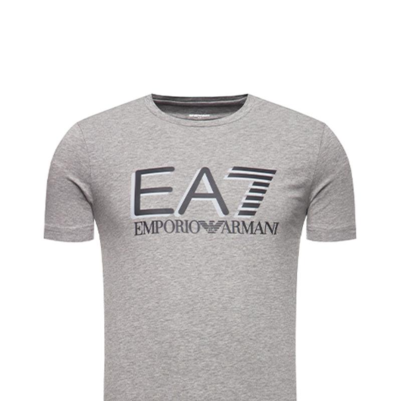 Emporio Armani EA7 Letter Print Crew Neck Short Sleeve T-Shirt Men Tops Gray 3HPT62-PJ03Z-3905