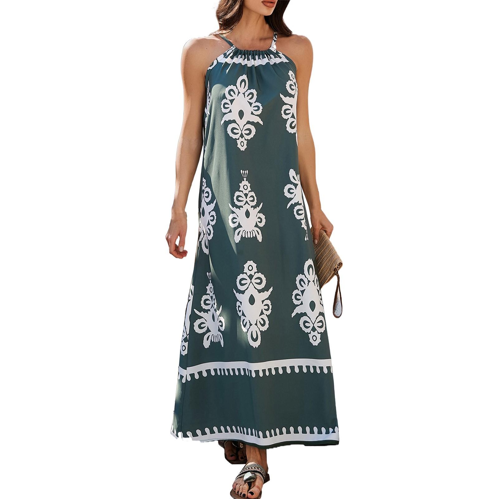 

Women s Casual Loose And Fashionable Contrasting Color Hanging Neck Sleeveless Dress L