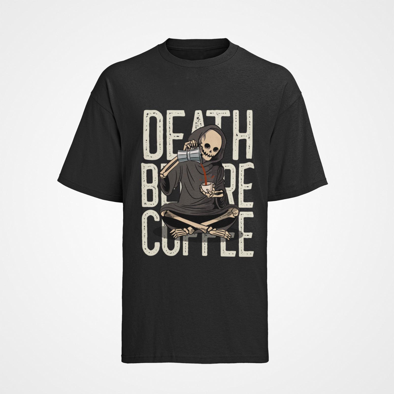 Mens Organic Cotton Coffee Saying: Death Befor Coffee T-Shirt Mens Womens Tees Top S