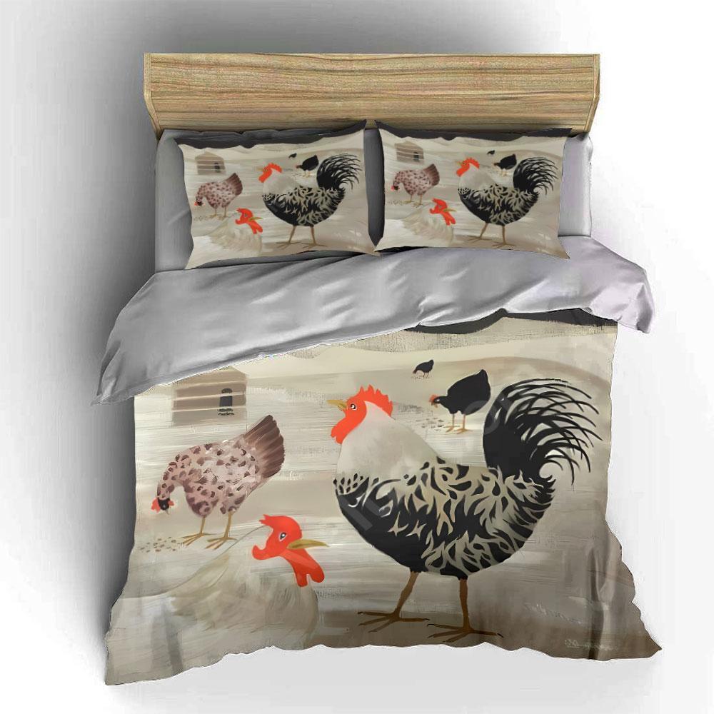 Gallos, gallinas y pollitos. Juegos de cama Juegos de fundas nórdicas Fundas nórdicas Fundas de almohada(1*Funda de edredón 2*Fundas de almohada sin relleno de edredón)