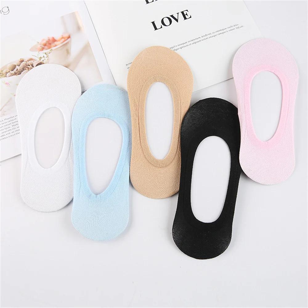 

5Pairs Women s Invisible Boat Cotton Socks Set Summer Low Cut No Show Non-slip Slipper Ankle Sox Cute Thin Candy Socks One Size