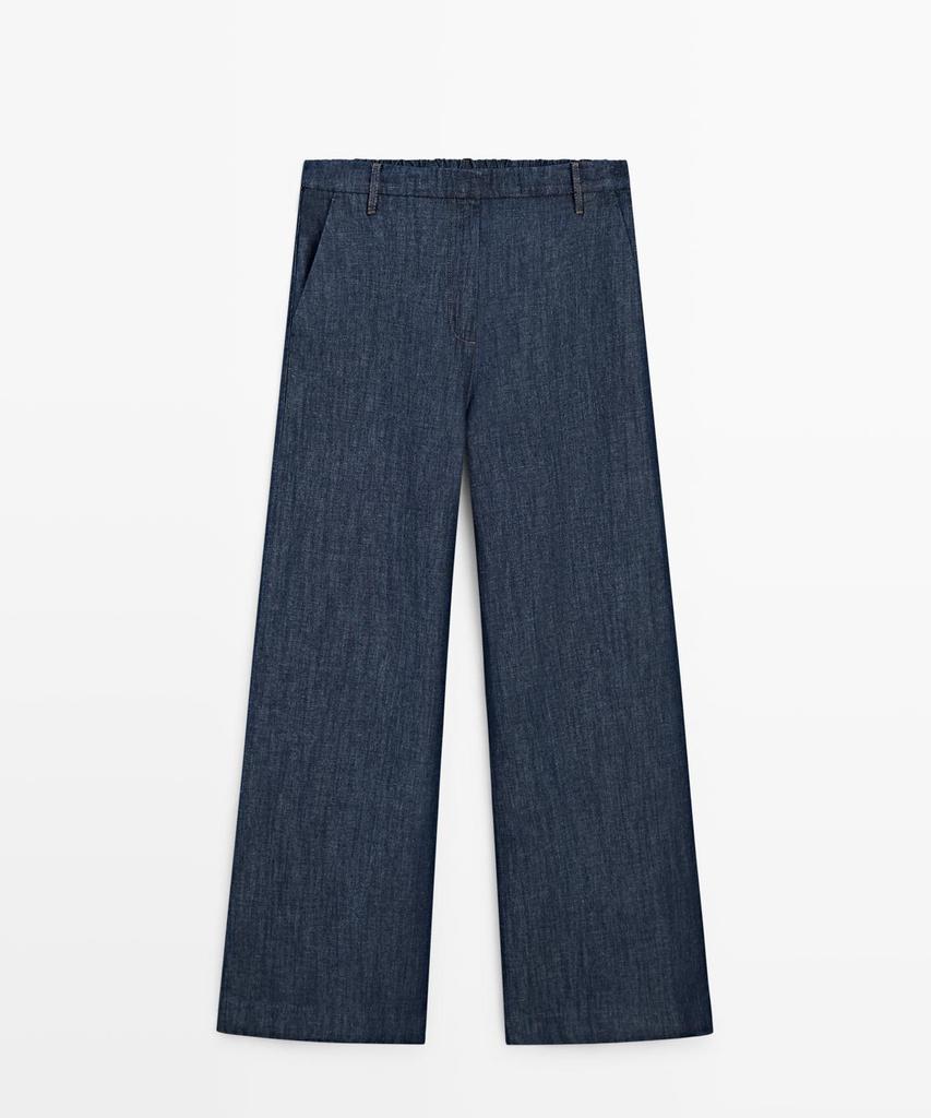 Masimodutti Linen Blend Wide Leg Denim Pants