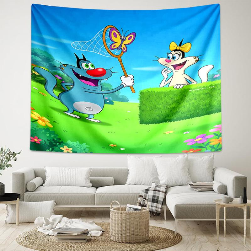 1pc Oggy and the Cockroaches Tapestry, Living Room, Bedroom, Office, Party Decor, Ideal Festive Gift