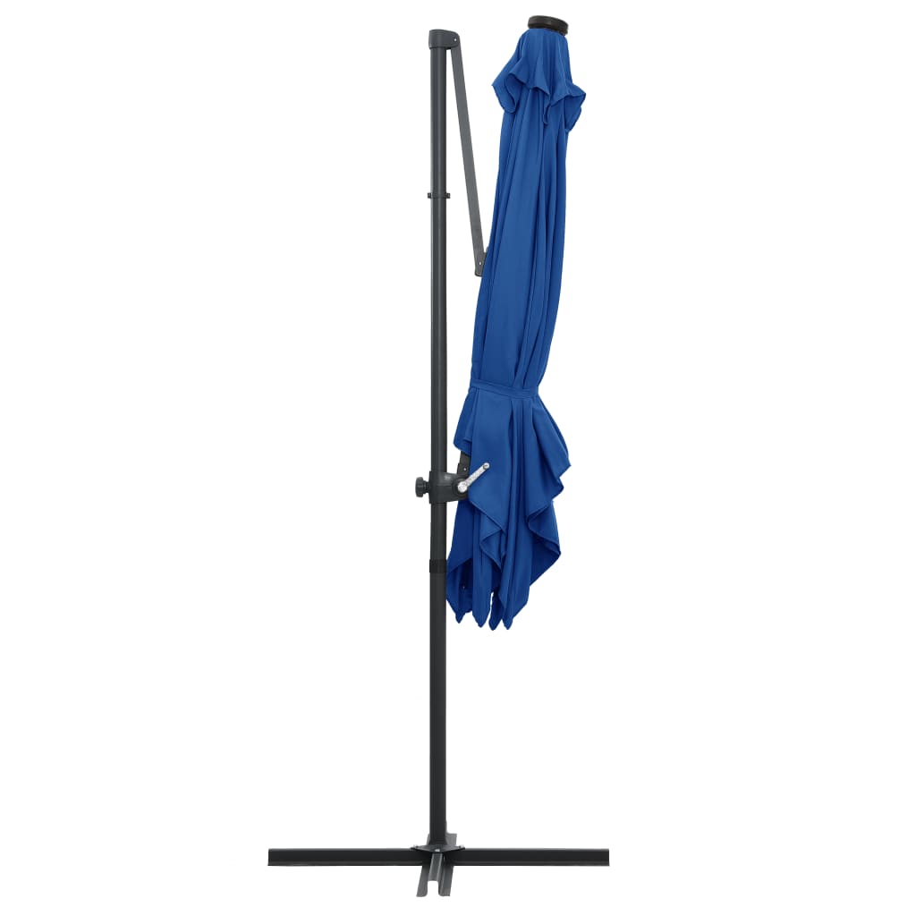 Cantilever Umbrella with LED Lighting Steel Mast 250 X 250 Cm Azure Blue