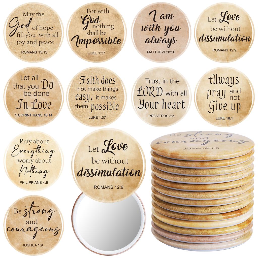 30 Pcs Christian Compact Mirrors For Women Retro Inspirational Bible Verse Compact Mirror Bulk Mini Religious Makeup Mirror Appr