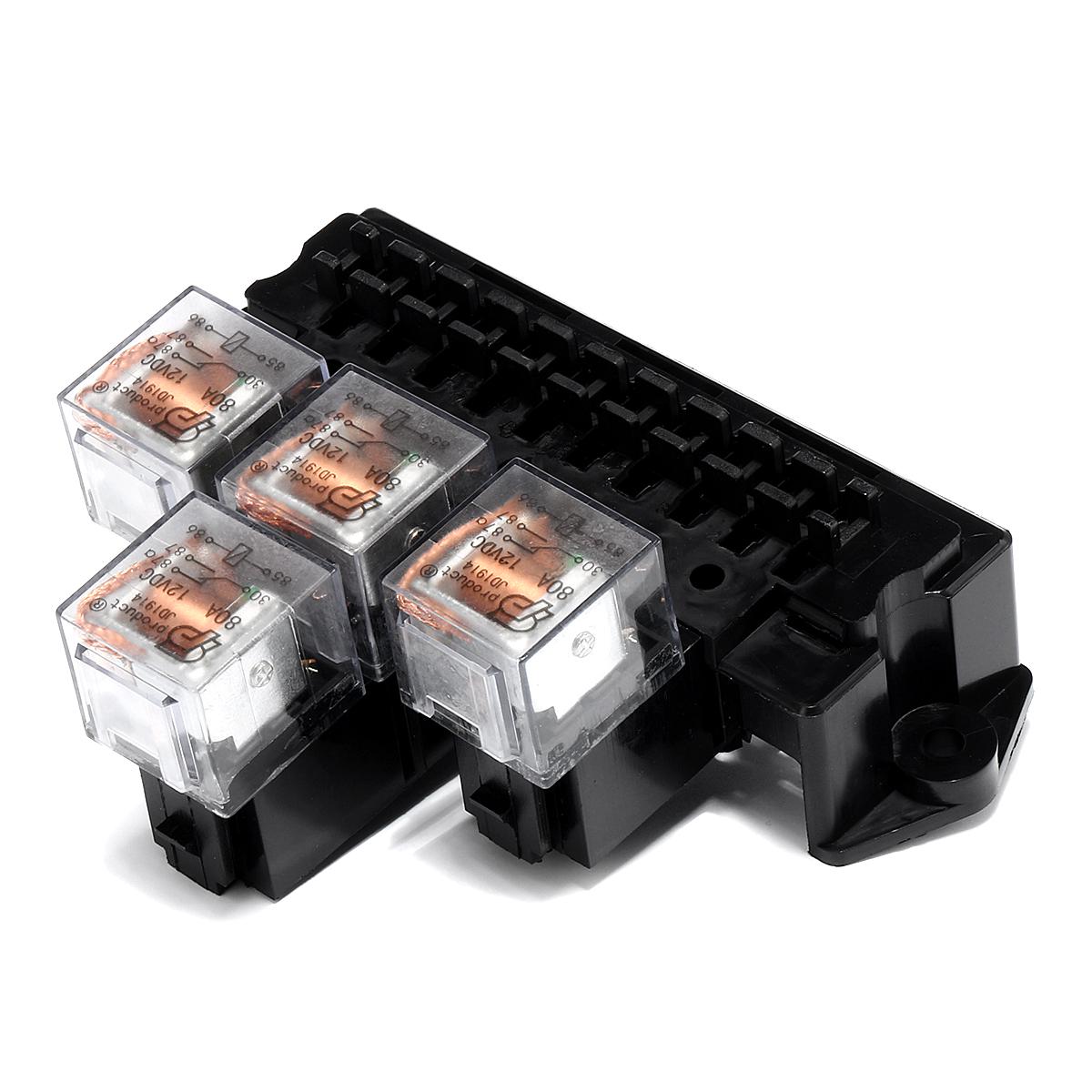 10 Way Car Fuse Box Block Relay Socket 5Pin Holder W/Standard 13Pcs